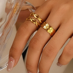 Minimalist Stainless Steel Geometric Hollow Ring And Twisted Woven Ring For Women Adjustable Open Modern Fashion Jewelry