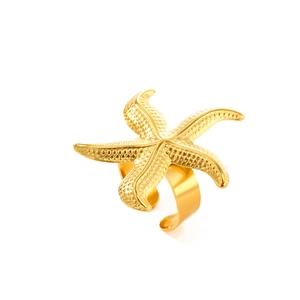 Bague étoile de mer dorée vintage avec surface texturée et anneau ouvert ajustable
