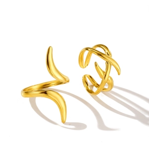 Anello aperto geometrico incrociato oro e anello a doppia spirale stile minimalista