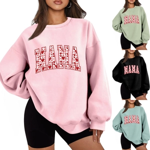Collage of MAMA letter print hoodies with red heart patterns in four trendy colors