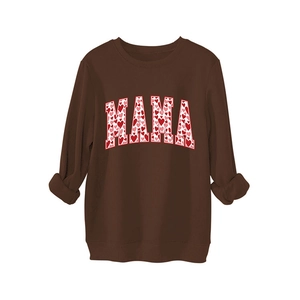 Brown crewneck sweatshirt for women with pink heart MAMA letters print