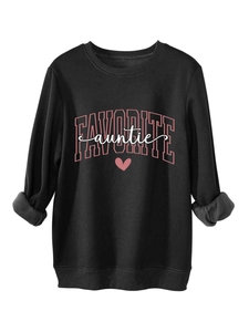 Detail of black 'FAVORITE auntie' sweatshirt showing the soft fleece lining at the cuffs