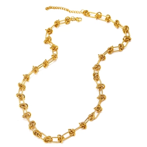 Industrial gold knotted chain necklace with thorn link design and lobster clasp closure