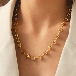 Stainless Steel Knotted Chain Necklace For Women Industrial Punk Style Adjustable Linking Jewelry Modern Ins Fashion