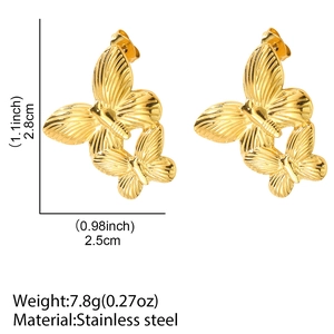 Detailed size chart for golden double butterfly stainless steel stud earrings