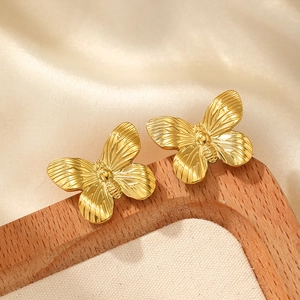 French vintage golden butterfly stud earrings in polished stainless steel
