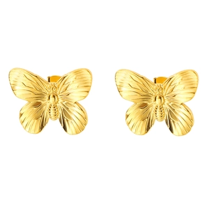 French vintage style butterfly stud earrings in gold stainless steel for women