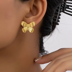 Butterfly Stud Earrings Stainless Steel Fade Resistant French Retro Elegant Texture Jewelry For Women