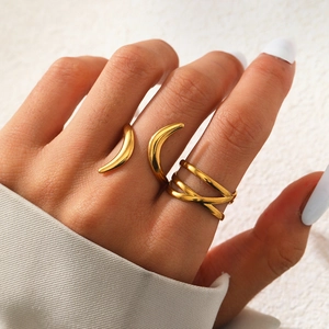 Bagues En Acier Inoxydable Pour Femmes Bague Ouverte Réglable Minimaliste Français Entrelacé Multicouche Croix Bijoux De Mode