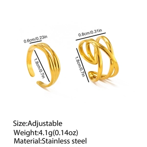 Detail showing two-piece gold plated adjustable stainless steel rings with dimensions