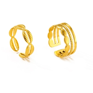 Modern gold plated stainless steel geometric oval open rings for women in boho style