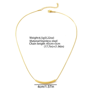 Detailed view of golden stainless steel smile necklace with size specs and 6.5g weight