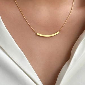 Smile Curved Bar Pendant Necklace Stainless Steel Minimalist Snake Chain Clavicle Neck Chain Jewelry For Women