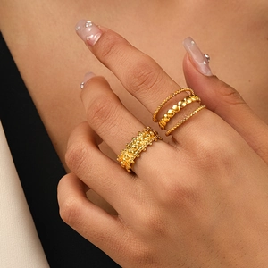 Stainless Steel Open Ring Adjustable Irregular Geometric Relief Dot Multi Layer Retro Hip Hop Jewelry For Women