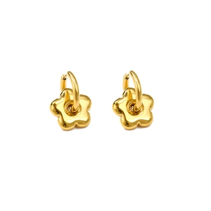 Boucles d'oreilles créoles fleurs en acier inoxydable doré avec breloque florale 3D
