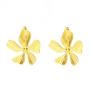 Elegant gold-plated stainless steel flower stud earrings with a textured brushed finish