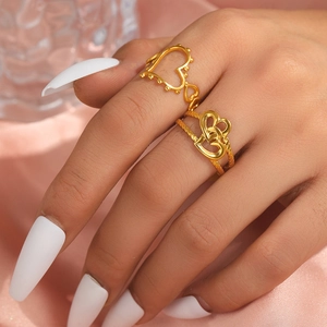 Heart Ring Stainless Steel Adjustable Open Hollow Design Fashion Jewelry For Women Daily Wear