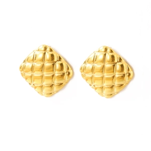 Elegant gold square stud earrings with quilted texture in a polished luxury metal finish