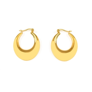 Minimalist high-polished golden stainless steel hoop earrings for women on white background
