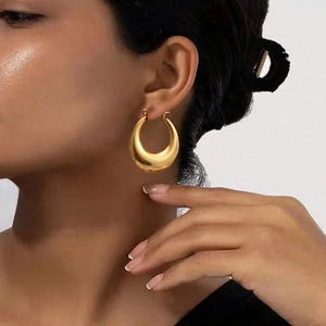 Chunky Hoop Earrings Stainless Steel Hollow Polished Geometric Minimalist Fashion Jewelry For Women