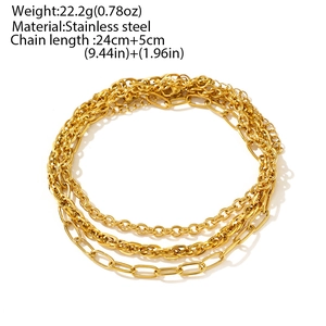Macro view of golden multi-layer anklet set with stainless steel material and size specs