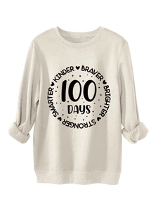 Detail showing high-quality motivational letter print on beige cotton blend sweatshirt