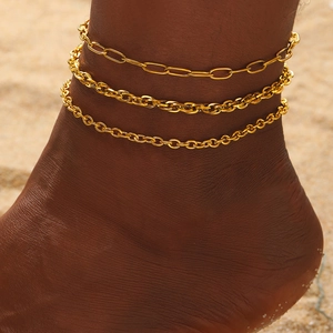 Layered Stainless Steel Anklet Paperclip Chain Foot Jewelry For Women Sexy Beach Style Vintage Gold Silver Tone