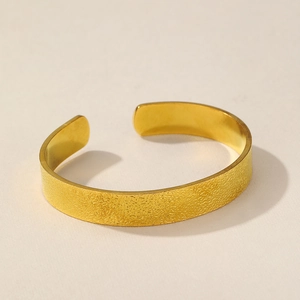 Golden brushed wide open cuff bracelet with vintage sand finish texture for women