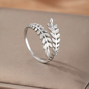 Elegant gold-tone adjustable open leaf ring featuring a double-layered wheat ear design