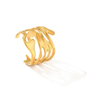 Baroque irregular multi-layer fluid line stainless steel ring in gold finish