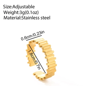 Detailed dimensions of the gold jagged wave adjustable stainless steel ring for women