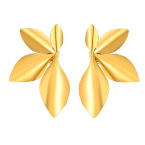Matte gold leaf stud earrings with a minimalist triple-leaf fan design in stainless steel