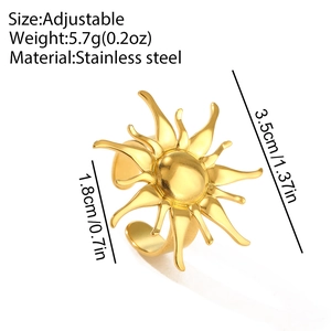 Makroansicht des verstellbaren goldfarbenen Sonnenrings aus Edelstahl mit feinen Details