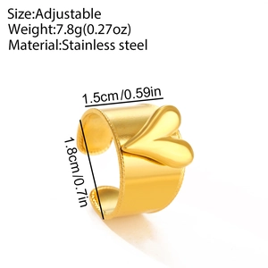 Détails de la bague cœur en acier plaqué or 18K montrant les dimensions et le poids 7,8g