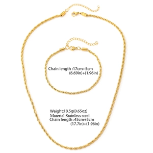 Ensemble chaîne torsadée en or 18k comprenant collier et bracelet en acier inoxydable