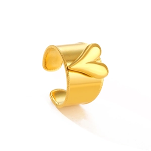 Bague large coeur en plaqué or 18K pour femme avec un design ajustable minimaliste