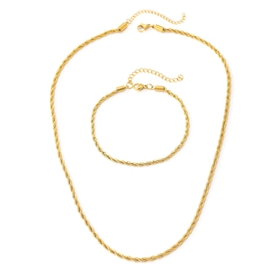 Ensemble collier et bracelet minimaliste en maille corde plaqué or 18 carats élégant