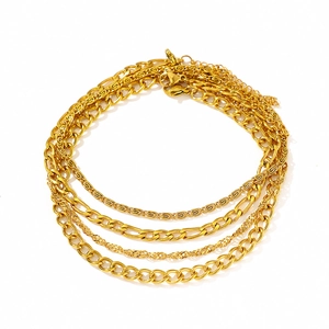 Fashionable four-piece layered golden chain anklet set for women in beach casual style