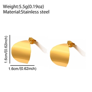 Detail view of gold stainless steel earrings with weight and size specifications