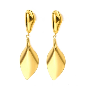 Polished 18K gold stainless steel geometric drop earrings on a white background