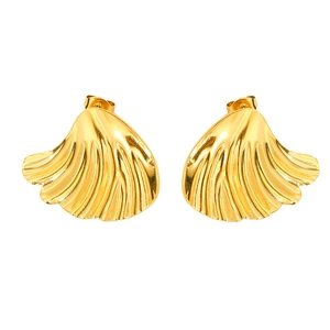 Boucles d'oreilles coquillage en acier inoxydable doré 18 carats à texture ondulée