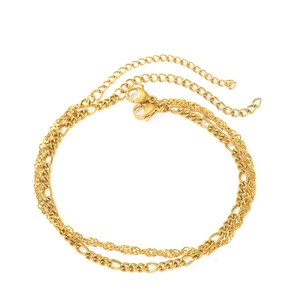 Elegant gold double-layer chain bracelet featuring a twisted rope and Figaro link design