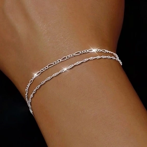 Women Elegant Stainless Steel Layered Bracelet Minimalist Figaro And Rope Chain Jewelry Fashion Daily Commute Accessories
