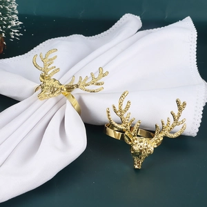 Christmas Reindeer Napkin Rings Gold Zinc Alloy Reindeer Head Napkin Holder For Holiday Banquet Dinner Table Decoration