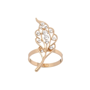 Elegant gold hollow leaf napkin ring with sparkling rhinestones for table settings