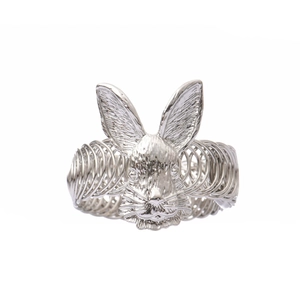 Rond de serviette lapin argenté avec anneau à ressort créatif pour décoration de table
