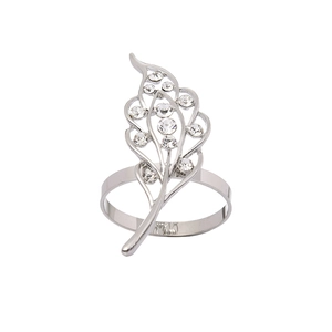 Silver hollow leaf napkin ring with sparkling rhinestones for elegant table setting