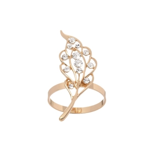 Golden leaf napkin ring with sparkling rhinestones for elegant hotel table decor