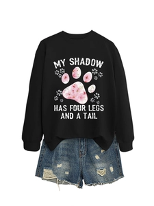 Felpa nera con citazione animali zampa floreale e set di pantaloncini in denim strappati