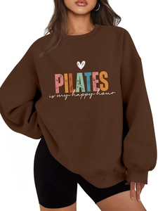 Felpa marrone oversize Pilates con girocollo e fodera in pile morbido e polsini a coste